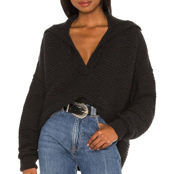 Free People Sweaters - Free People Marlie Ribbed Knit Pullover Sweater S Oversized Black